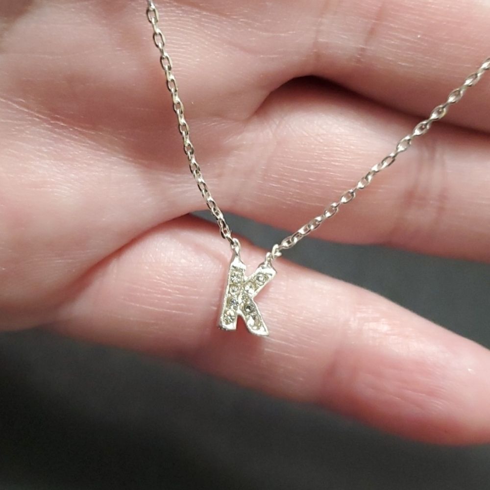 Claire's silver tone k pendant necklace 16-19"